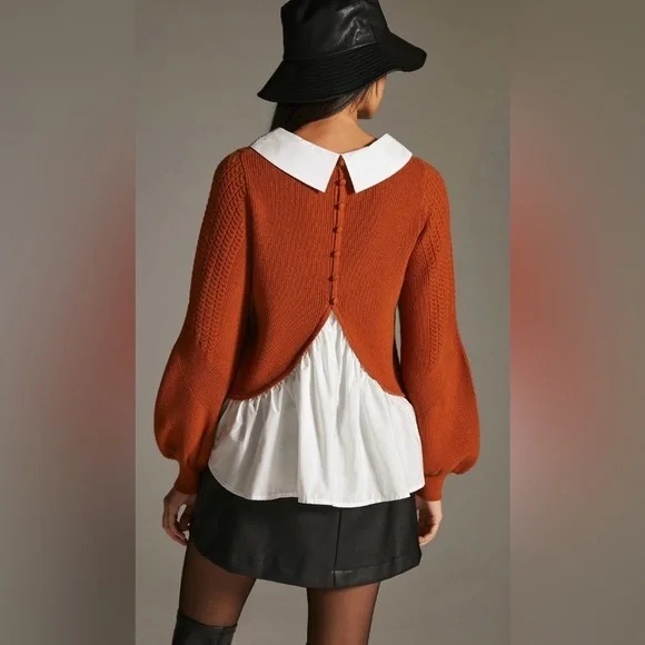 Maeve by Anthropologie Burnt Orange Sweater with White Collar - Picture 2 of 5